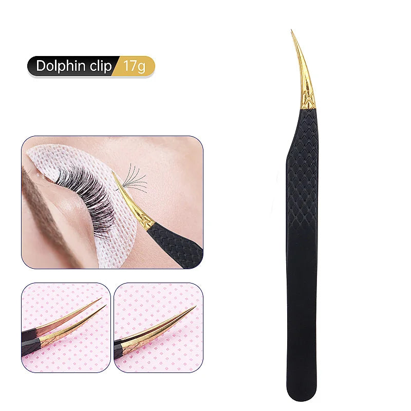Pinzas para pestañas de acero inoxidable antiestáticas, suministros de extensión de pestañas, pinzas para cejas de precisión Industrial, herramientas de maquillaje, 1 ud.