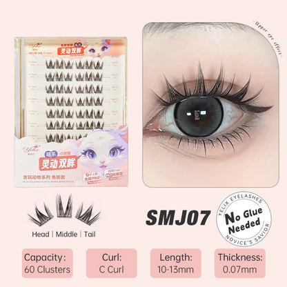 Yelix DIY grupos de pestañas autoadhesivas sin pegamento pestañas postizas pestañas suaves naturales etiqueta privada personalizada logotipo personalizado