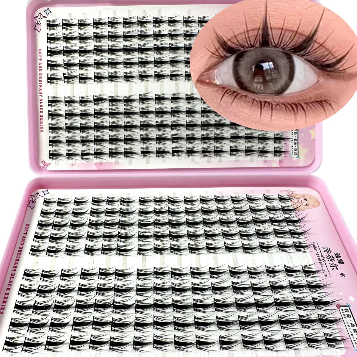 Pestañas postizas Manga de ojo de zorro de 32 filas, gran capacidad, cónicas, gruesas, segmentadas, extensiones de pestañas individuales, agrandar los ojos