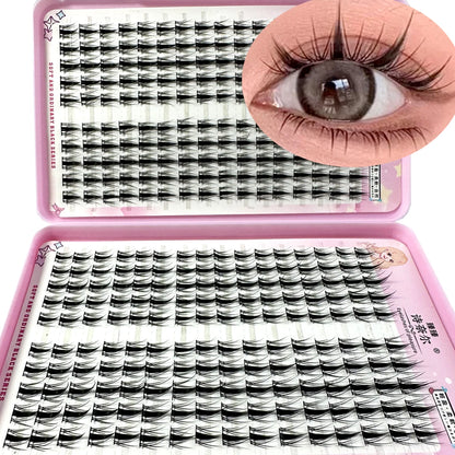 Pestañas postizas Manga de ojo de zorro de 32 filas, gran capacidad, cónicas, gruesas, segmentadas, extensiones de pestañas individuales, agrandar los ojos