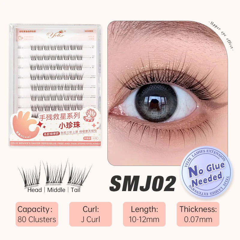 Yelix DIY grupos de pestañas autoadhesivas sin pegamento pestañas postizas pestañas suaves naturales etiqueta privada personalizada logotipo personalizado