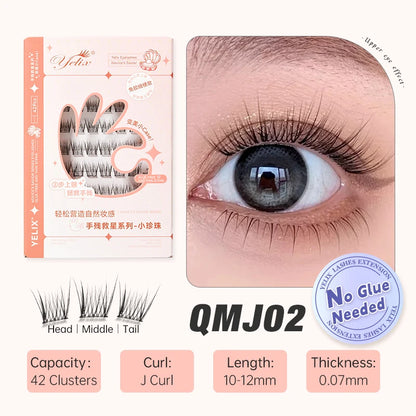 Yelix DIY grupos de pestañas autoadhesivas sin pegamento pestañas postizas pestañas suaves naturales etiqueta privada personalizada logotipo personalizado