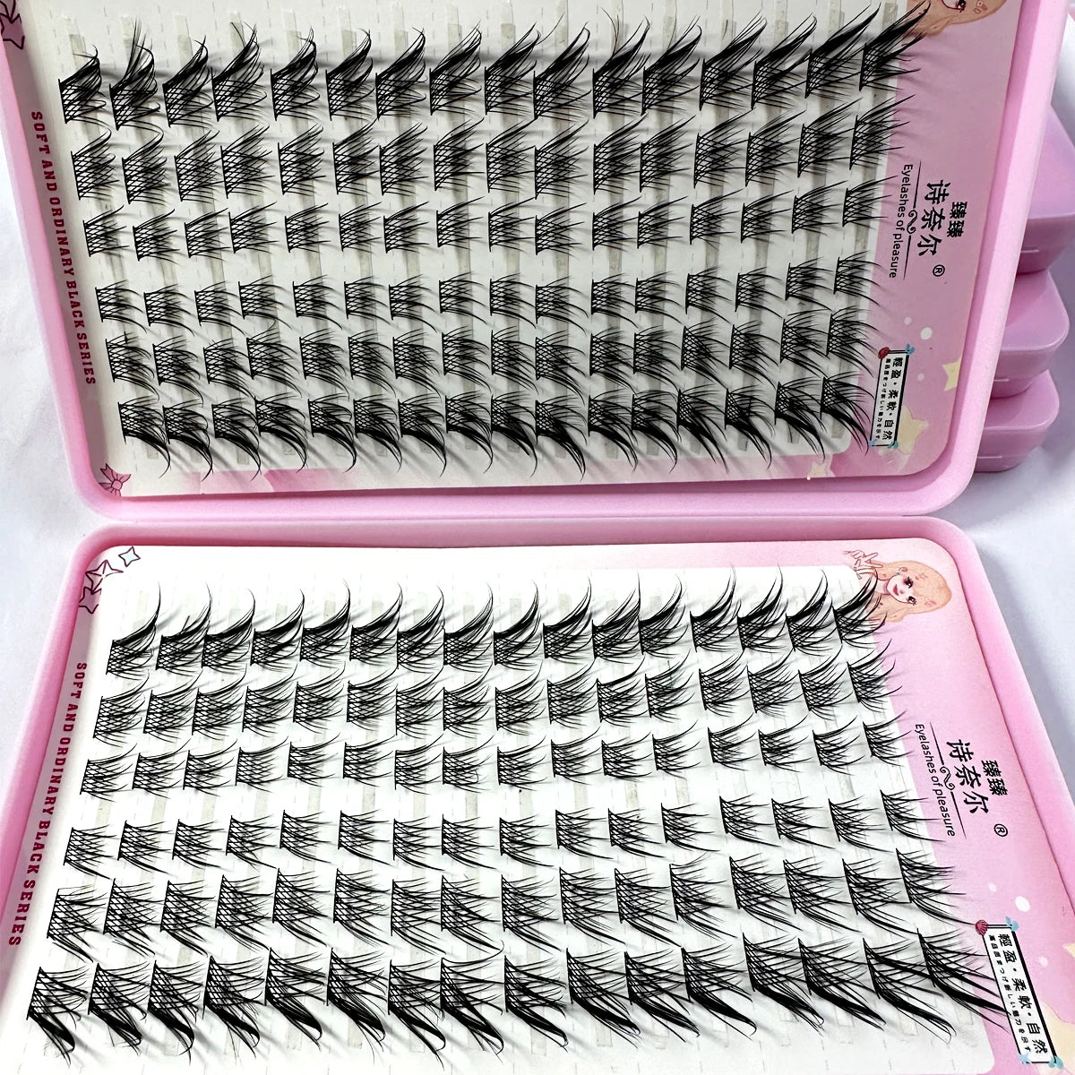 Pestañas postizas Manga de ojo de zorro de 32 filas, gran capacidad, cónicas, gruesas, segmentadas, extensiones de pestañas individuales, agrandar los ojos