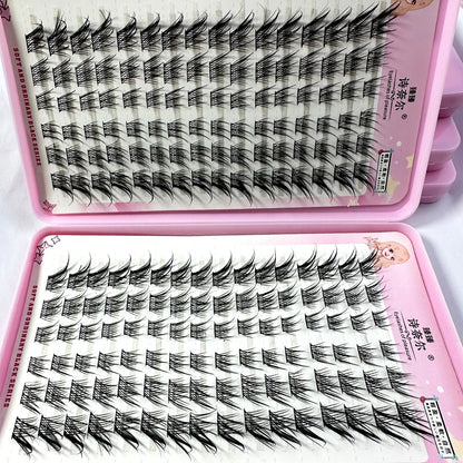 Pestañas postizas Manga de ojo de zorro de 32 filas, gran capacidad, cónicas, gruesas, segmentadas, extensiones de pestañas individuales, agrandar los ojos