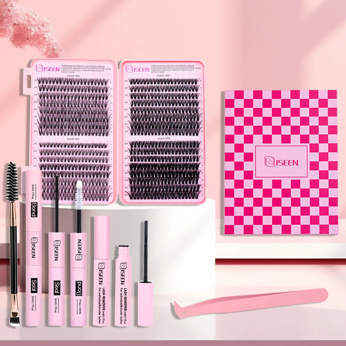 ISEEN-Juego de pestañas postizas segmentadas DIY, libro de pestañas en racimo de gran capacidad con pegamento, elimina la pegamento, Twezeer, cepillo, regalo de Festival