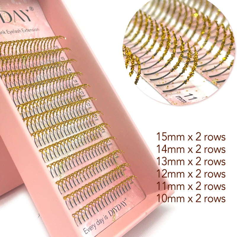 DIYDAY pestañas de colores brillantes mixtas individuales prefabricadas ventiladores de volumen rusos extensión de pestañas con purpurina al por mayor para Halloween