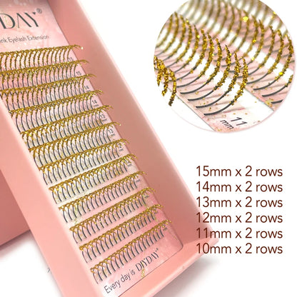 DIYDAY pestañas de colores brillantes mixtas individuales prefabricadas ventiladores de volumen rusos extensión de pestañas con purpurina al por mayor para Halloween