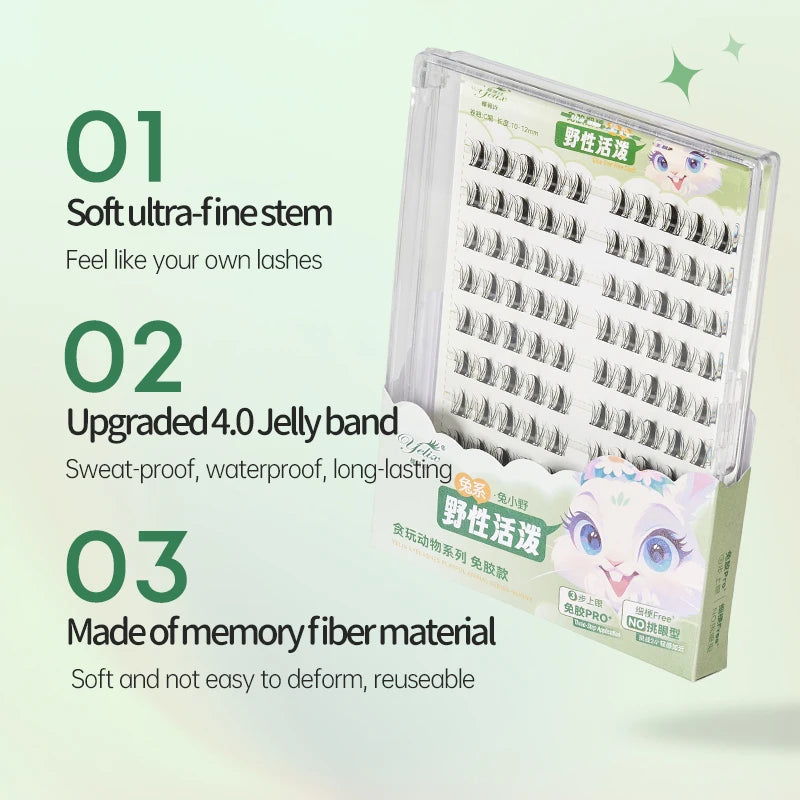 Yelix DIY grupos de pestañas autoadhesivas sin pegamento pestañas postizas pestañas suaves naturales etiqueta privada personalizada logotipo personalizado