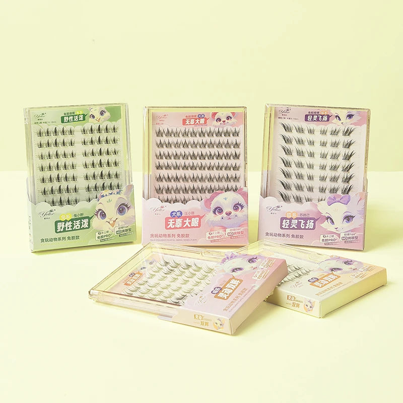 Yelix DIY grupos de pestañas autoadhesivas sin pegamento pestañas postizas pestañas suaves naturales etiqueta privada personalizada logotipo personalizado