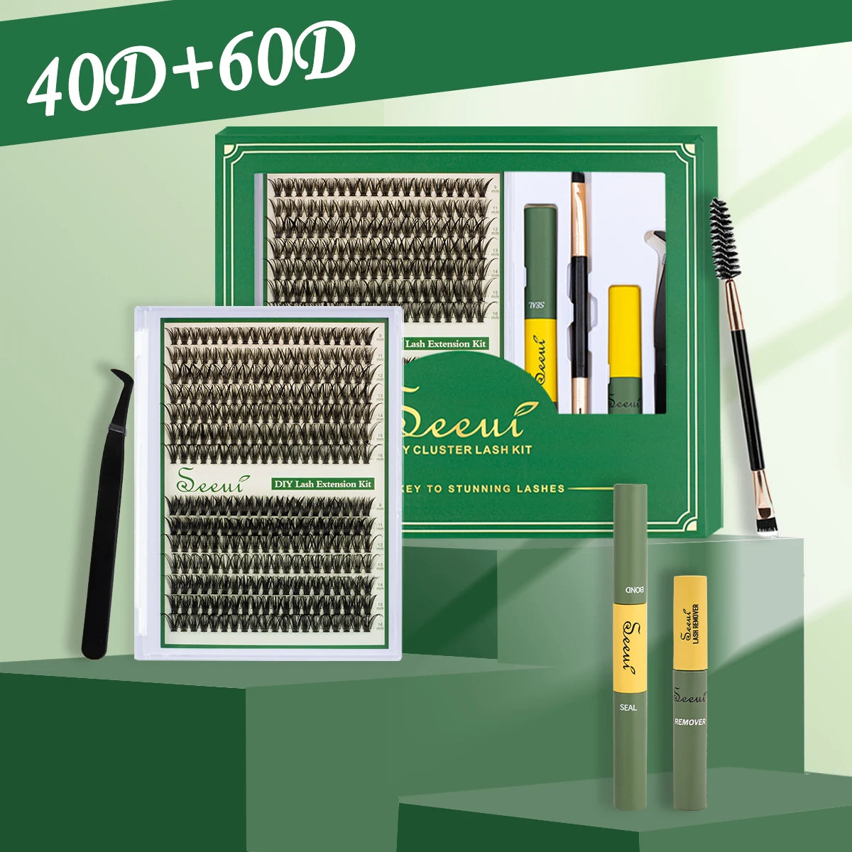 ISEEN-Juego de pestañas postizas segmentadas DIY, libro de pestañas en racimo de gran capacidad con pegamento, elimina la pegamento, Twezeer, cepillo, regalo de Festival