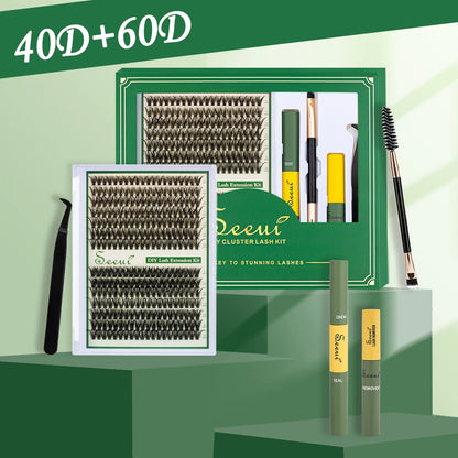 ISEEN-Juego de pestañas postizas segmentadas DIY, libro de pestañas en racimo de gran capacidad con pegamento, elimina la pegamento, Twezeer, cepillo, regalo de Festival