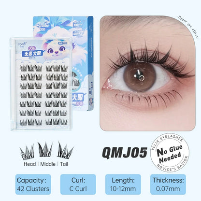 Yelix DIY grupos de pestañas autoadhesivas sin pegamento pestañas postizas pestañas suaves naturales etiqueta privada personalizada logotipo personalizado