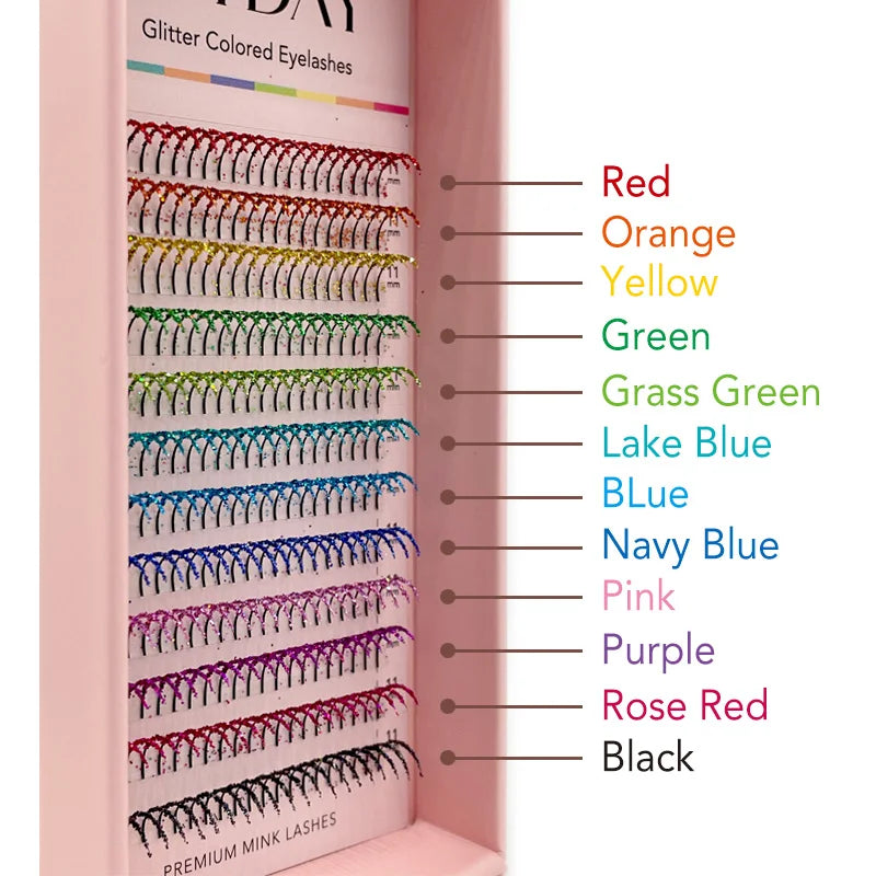 DIYDAY pestañas de colores brillantes mixtas individuales prefabricadas ventiladores de volumen rusos extensión de pestañas con purpurina al por mayor para Halloween