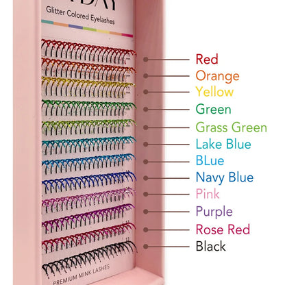 DIYDAY pestañas de colores brillantes mixtas individuales prefabricadas ventiladores de volumen rusos extensión de pestañas con purpurina al por mayor para Halloween