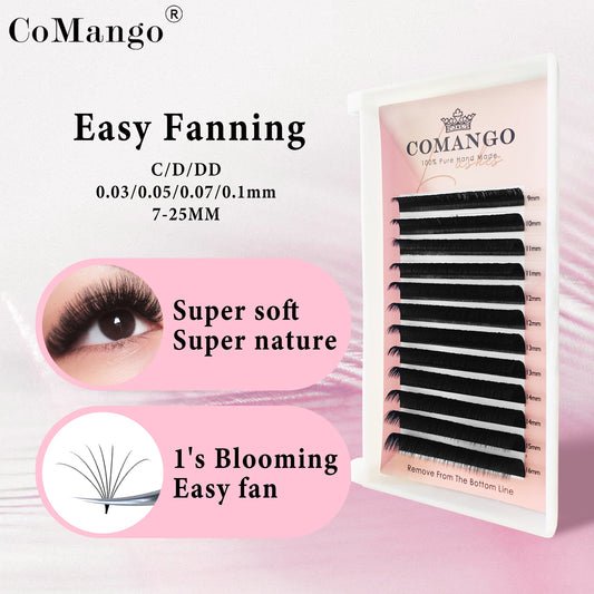 Comango-extensión de pestañas de visón sintético, fácil ventilador, floración rápida, floración automática, volumen de fabricación automática, maquillaje Natural suave, belleza