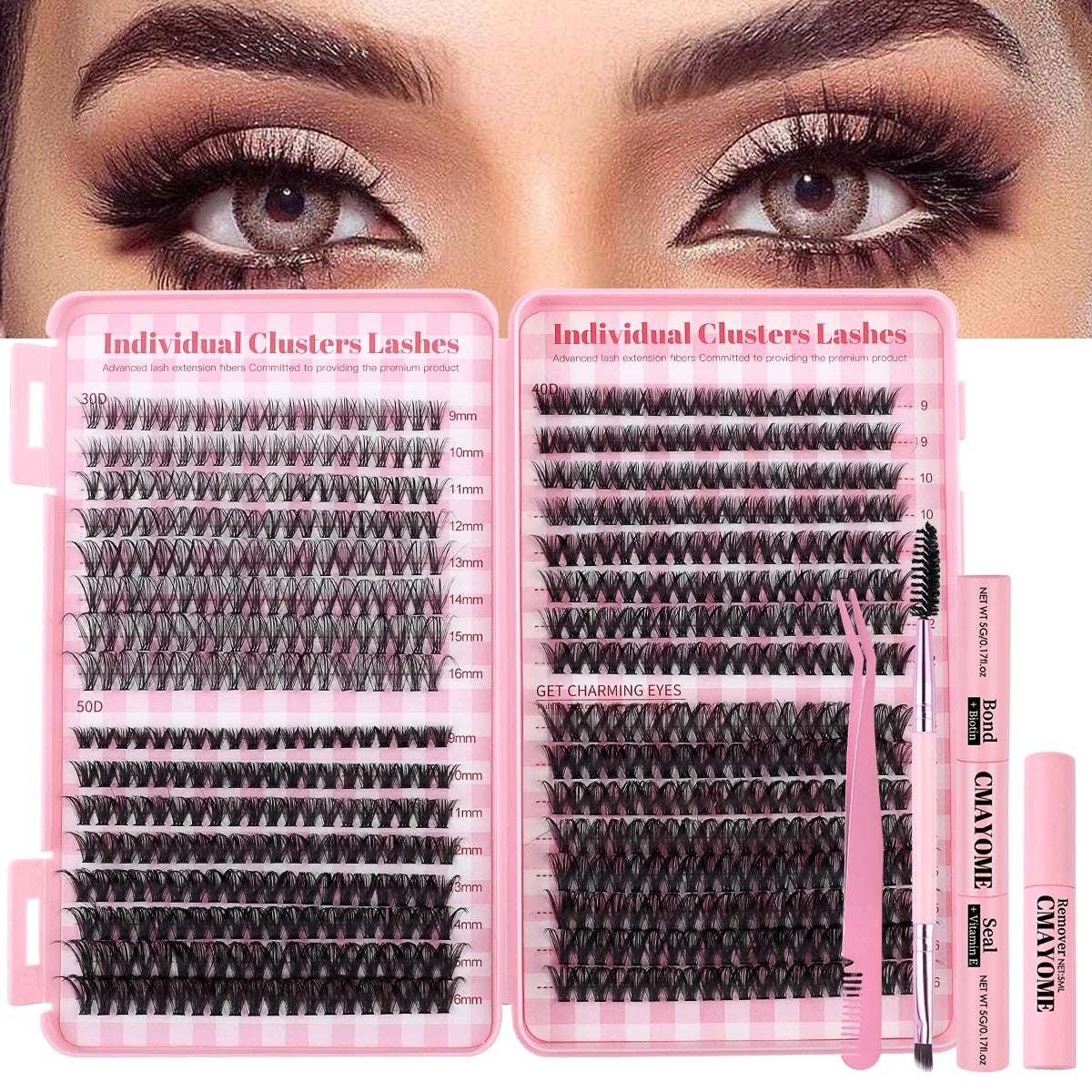 640 kit de extensión de pestañas de lujo con pestañas individuales en D, grupos de pestañas, unión y sellado de pestañas y pinzas - a