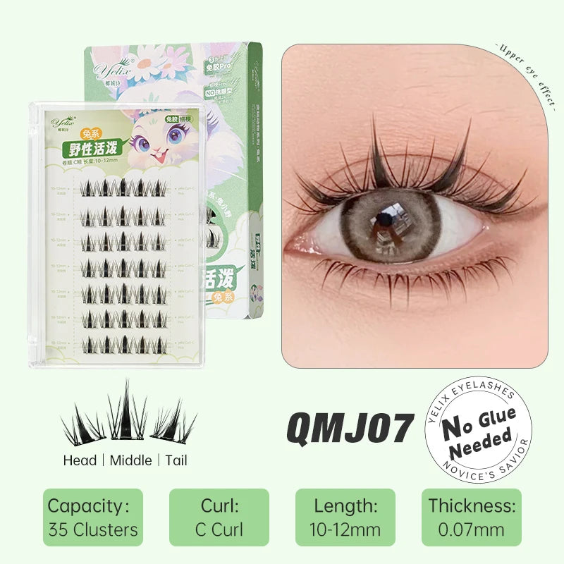 Yelix DIY grupos de pestañas autoadhesivas sin pegamento pestañas postizas pestañas suaves naturales etiqueta privada personalizada logotipo personalizado