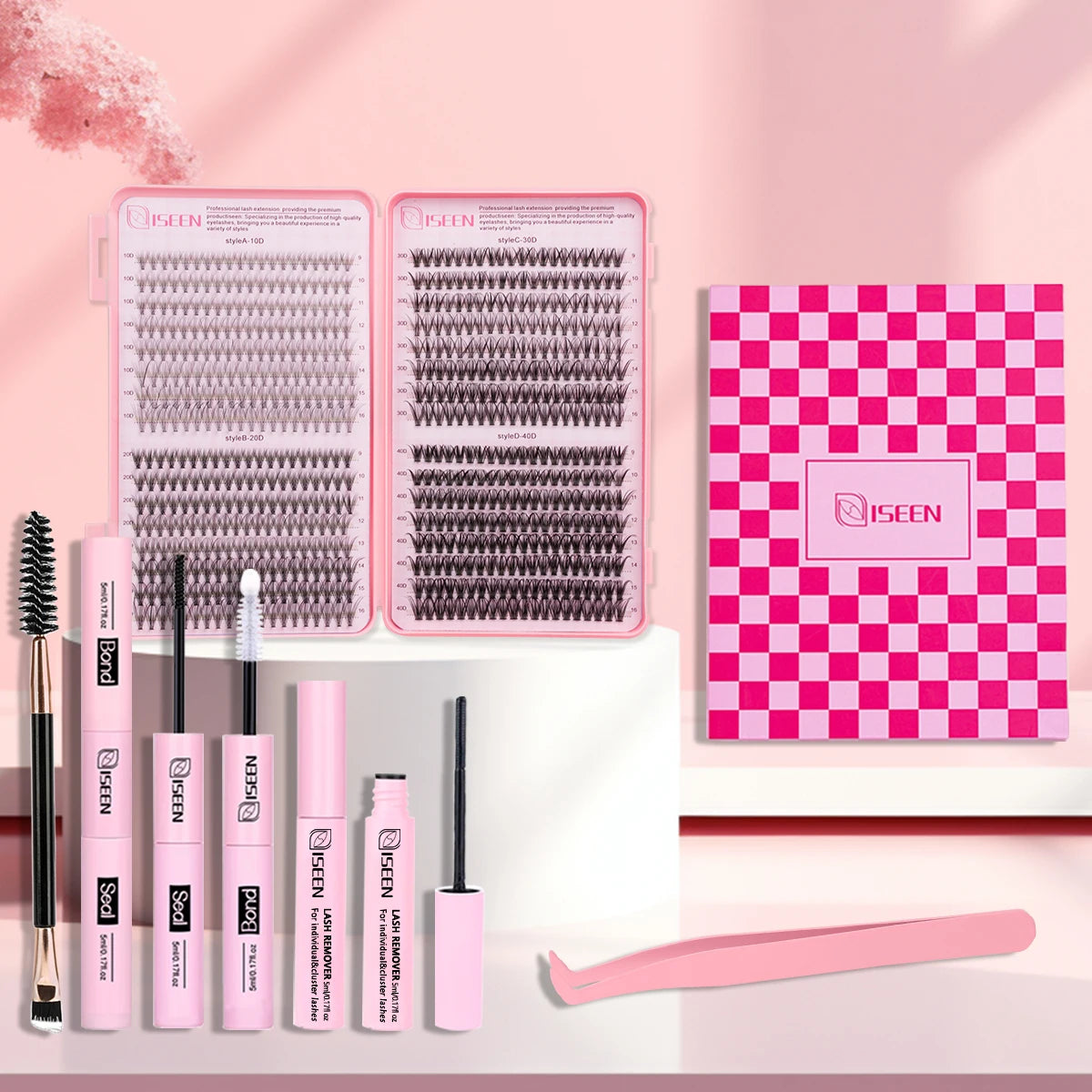 ISEEN-Juego de pestañas postizas segmentadas DIY, libro de pestañas en racimo de gran capacidad con pegamento, elimina la pegamento, Twezeer, cepillo, regalo de Festival