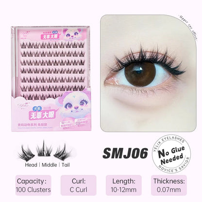 Yelix DIY grupos de pestañas autoadhesivas sin pegamento pestañas postizas pestañas suaves naturales etiqueta privada personalizada logotipo personalizado