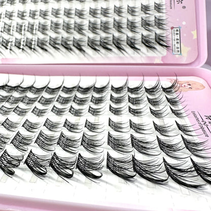 Pestañas postizas Manga de ojo de zorro de 32 filas, gran capacidad, cónicas, gruesas, segmentadas, extensiones de pestañas individuales, agrandar los ojos