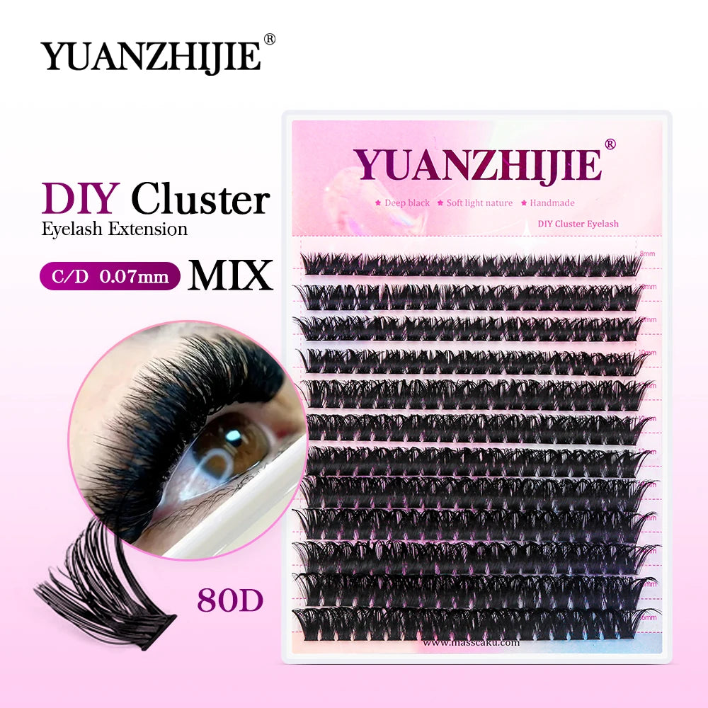 YUANZHIJIE-extensión de pestañas postizas segmentadas, rizo C/D, herramientas de maquillaje de pestañas individuales naturales, suaves, 0,07mm, 8-16mm y mezcla de pestañas