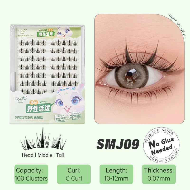 Yelix DIY grupos de pestañas autoadhesivas sin pegamento pestañas postizas pestañas suaves naturales etiqueta privada personalizada logotipo personalizado