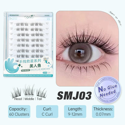 Yelix DIY grupos de pestañas autoadhesivas sin pegamento pestañas postizas pestañas suaves naturales etiqueta privada personalizada logotipo personalizado