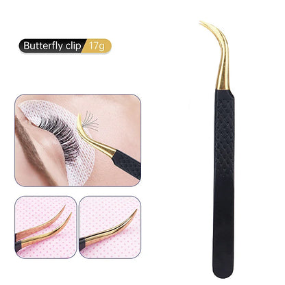 Pinzas para pestañas de acero inoxidable antiestáticas, suministros de extensión de pestañas, pinzas para cejas de precisión Industrial, herramientas de maquillaje, 1 ud.