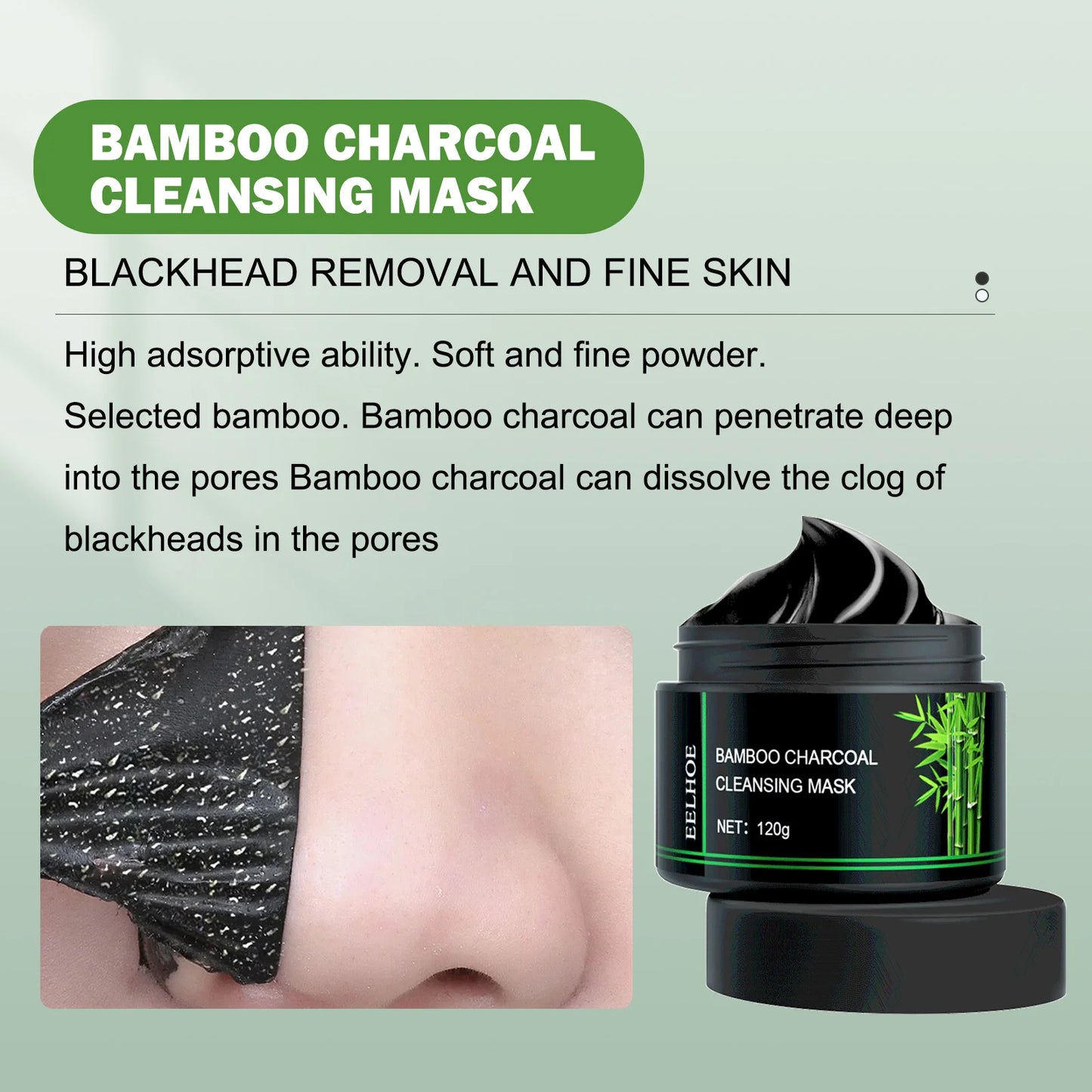 Mascarilla eliminadora de espinillas de carbón de bambú, limpieza profunda, purificadora de poros, crema exfoliante para Control de aceite, mascarilla de barro para el cuidado de la piel